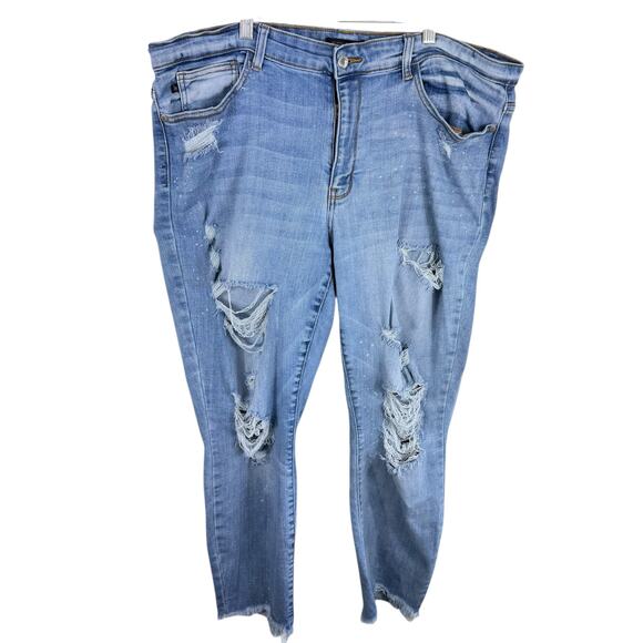 Judy Blue Light Wash High Rise Destroyed Distressed Ankle Fit Stretchy Jeans 20W - Picture 1 of 9